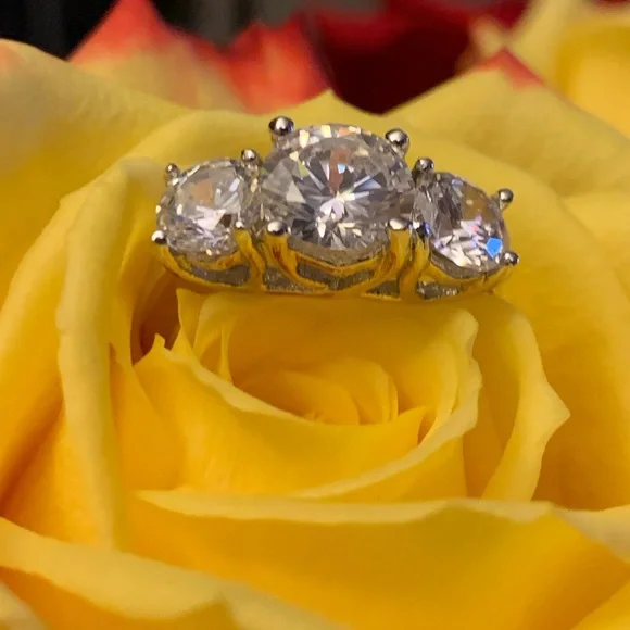 CZ By Kenneth Jay Lane Round CZ Triple Stone Ring - Picture 1 of 8